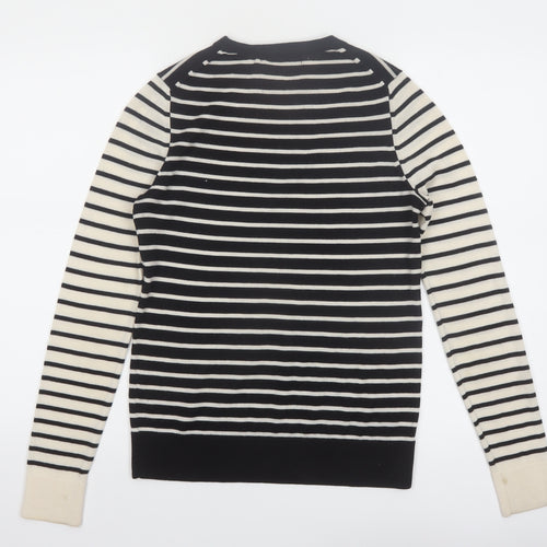 Marks and Spencer Womens Black Striped Merino Wool Jumper Size 8