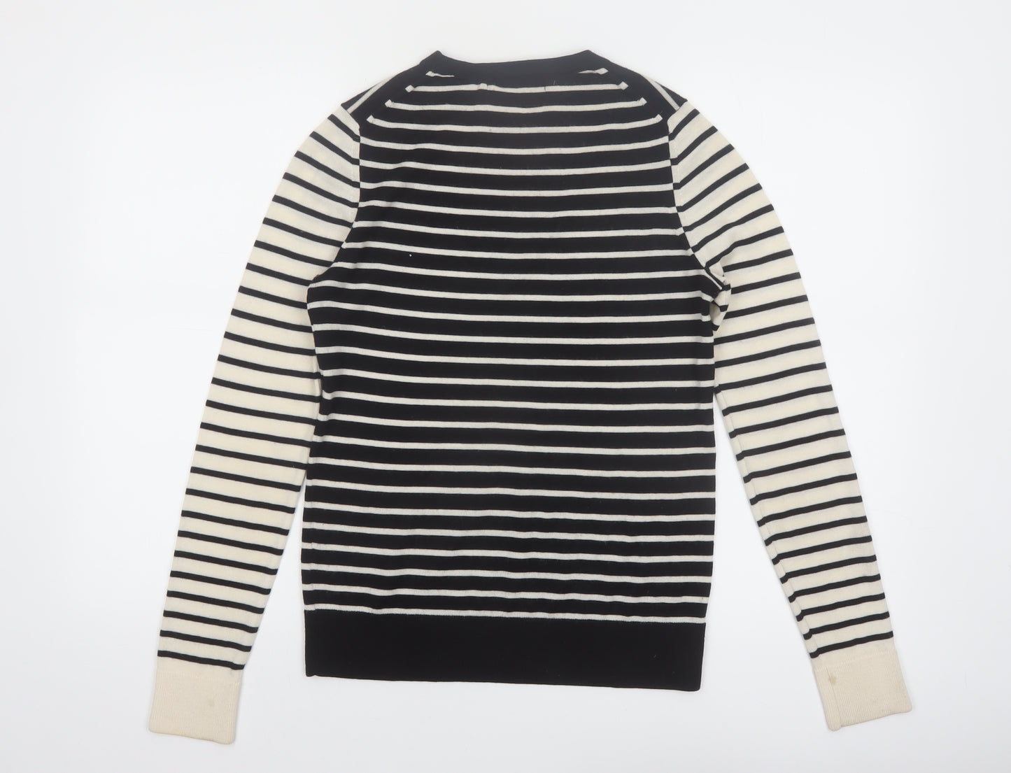 Marks and Spencer Womens Black Striped Merino Wool Jumper Size 8