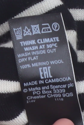 Marks and Spencer Womens Black Striped Merino Wool Jumper Size 8