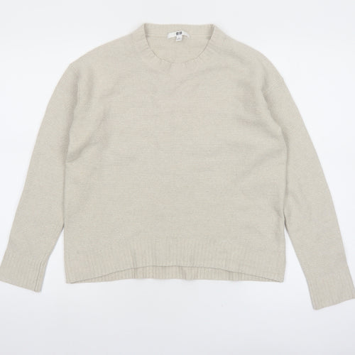 Uniqlo Women Beige Crew Neck Long Sleeve Knit Jumper M