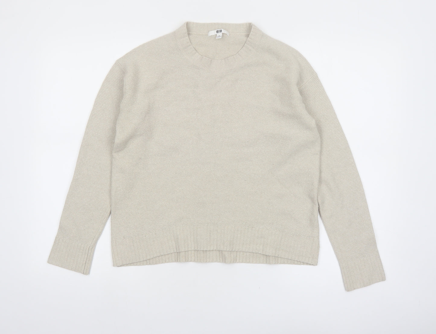 Uniqlo Women Beige Crew Neck Long Sleeve Knit Jumper M