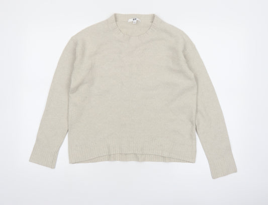 Uniqlo Women Beige Crew Neck Long Sleeve Knit Jumper M