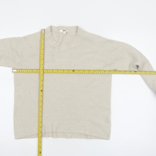 Uniqlo Women Beige Crew Neck Long Sleeve Knit Jumper M
