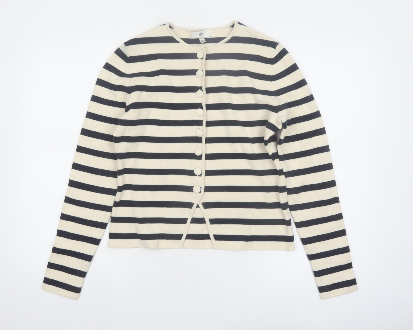 Marks and Spencer Womens Beige Striped Cardigan S Knit Long Sleeve