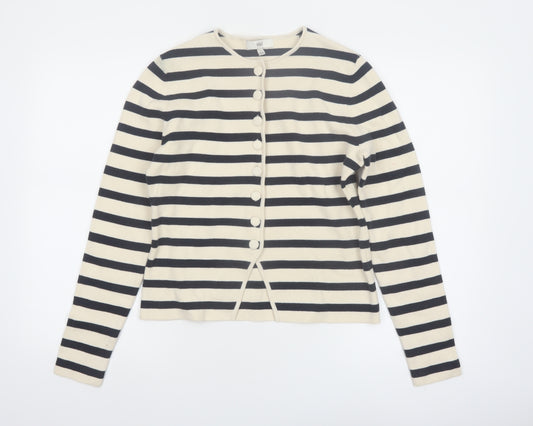 Marks and Spencer Womens Beige Striped Cardigan S Knit Long Sleeve