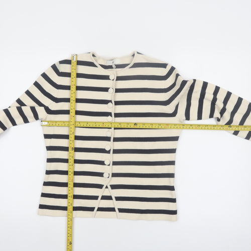 Marks and Spencer Womens Beige Striped Cardigan S Knit Long Sleeve