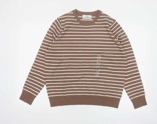 Marks and Spencer Women Brown Striped Merino Wool Jumper Size 14