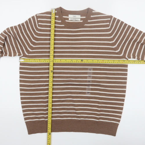 Marks and Spencer Women Brown Striped Merino Wool Jumper Size 14