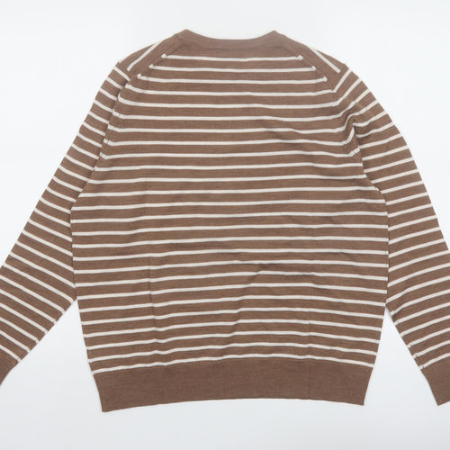Marks and Spencer Women Brown Striped Merino Wool Jumper Size 14
