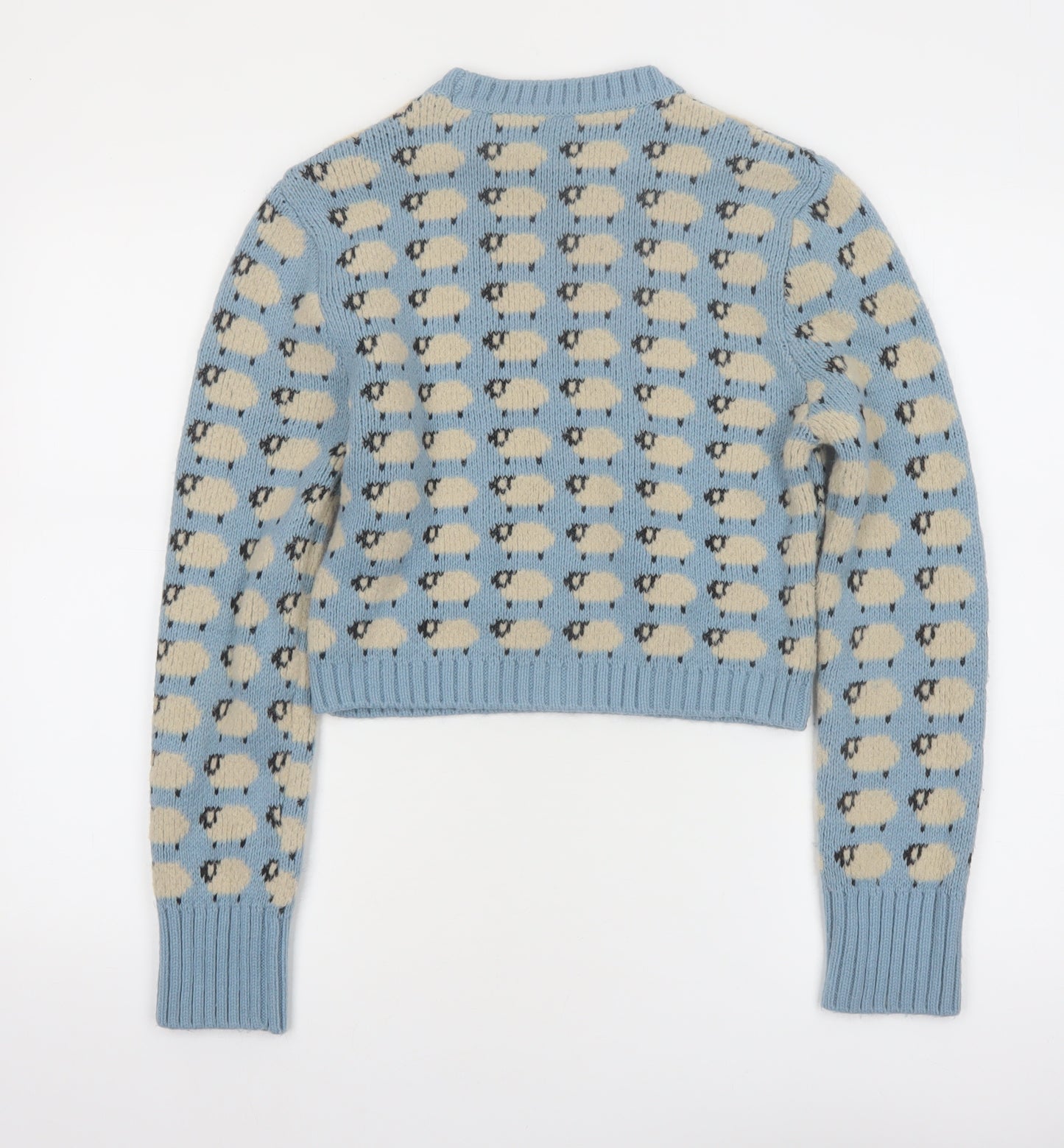 Zara Women Blue Sheep Knit Jumper Size 12 Wool Blend Pullover