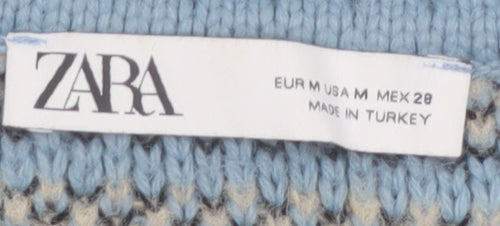 Zara Women Blue Sheep Knit Jumper Size 12 Wool Blend Pullover