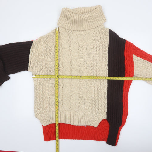 ZARA Women’s Beige Brown Red Roll Neck Chunky Knit Jumper Size M