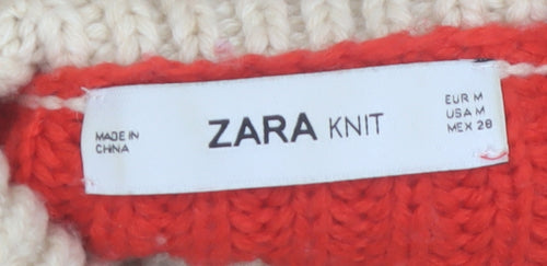ZARA Women’s Beige Brown Red Roll Neck Chunky Knit Jumper Size M