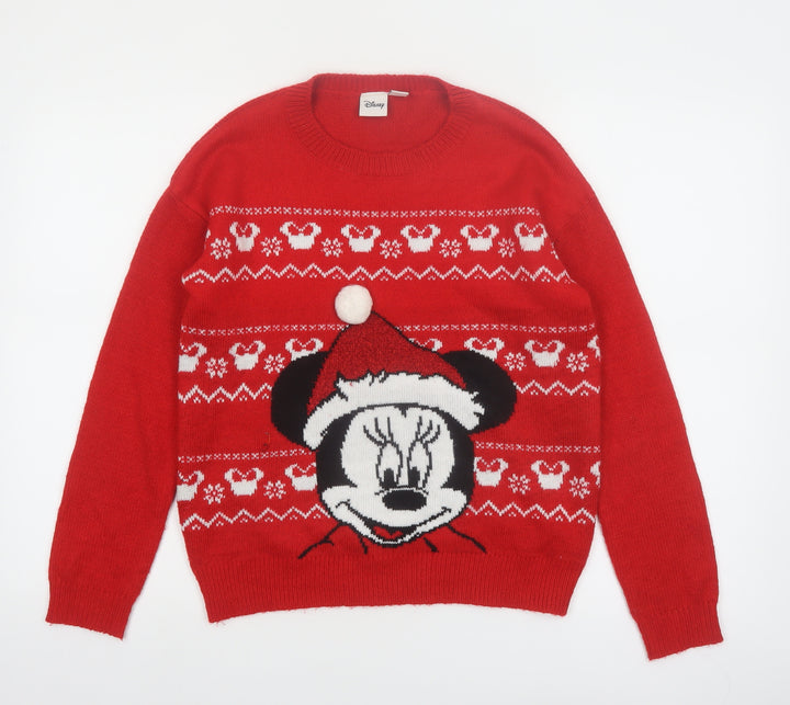 Disney Women’s Red Christmas Minnie Mouse Knit Jumper 2XS