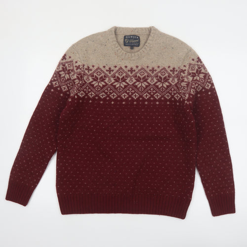 Howick Men Red Fair Isle Wool Blend Crew Neck Jumper M