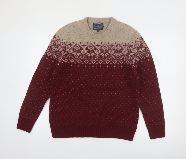 Howick Men Red Fair Isle Wool Blend Crew Neck Jumper M