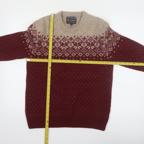 Howick Men Red Fair Isle Wool Blend Crew Neck Jumper M