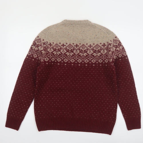 Howick Men Red Fair Isle Wool Blend Crew Neck Jumper M