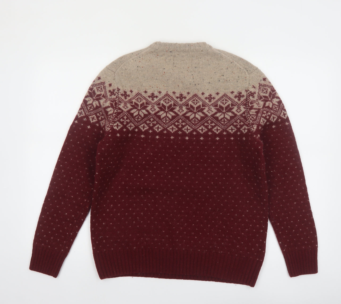 Howick Men Red Fair Isle Wool Blend Crew Neck Jumper M