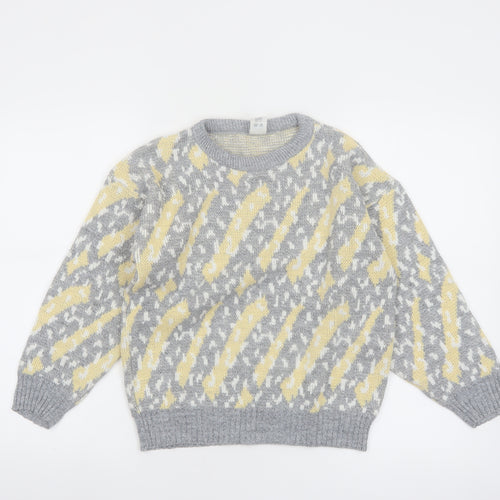 BHS Women Grey Yellow Acrylic Jumper Size 10 Classic Knit
