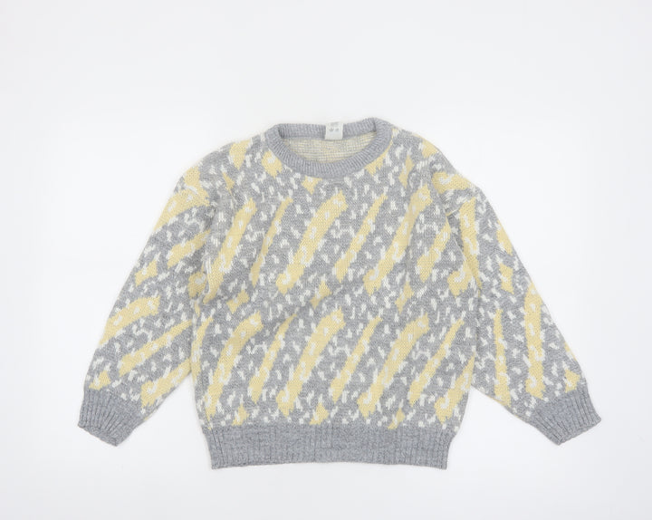 BHS Women Grey Yellow Acrylic Jumper Size 10 Classic Knit