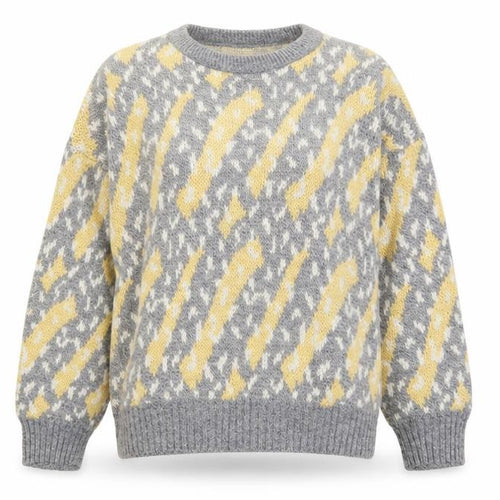 BHS Women Grey Yellow Acrylic Jumper Size 10 Classic Knit