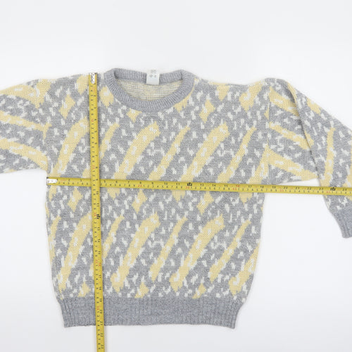 BHS Women Grey Yellow Acrylic Jumper Size 10 Classic Knit