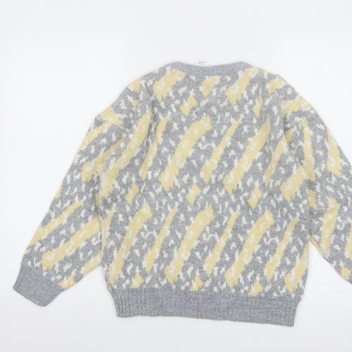 BHS Women Grey Yellow Acrylic Jumper Size 10 Classic Knit