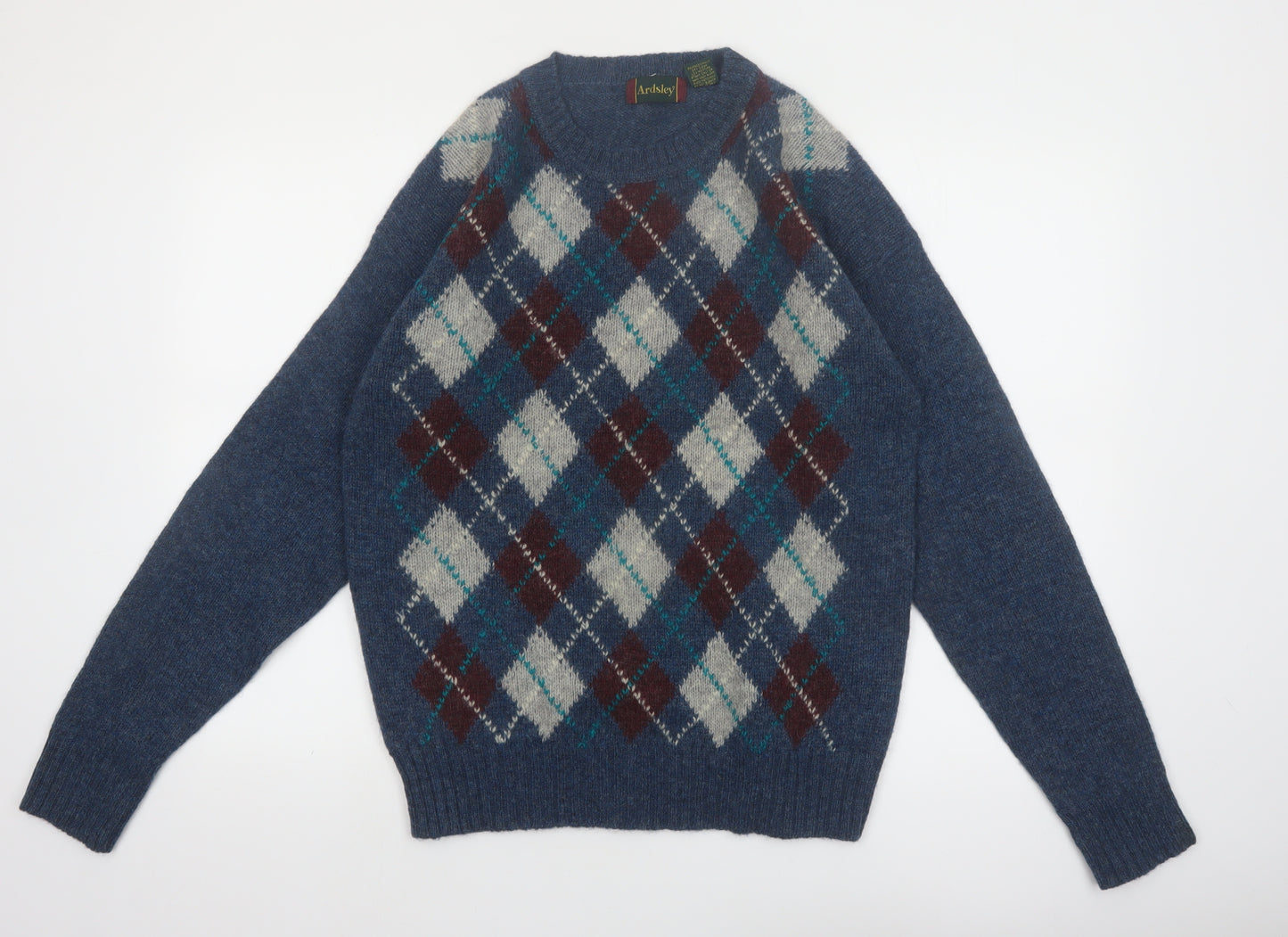 Ardsley Men's Blue Argyle Wool Pullover Jumper M Vintage Knit