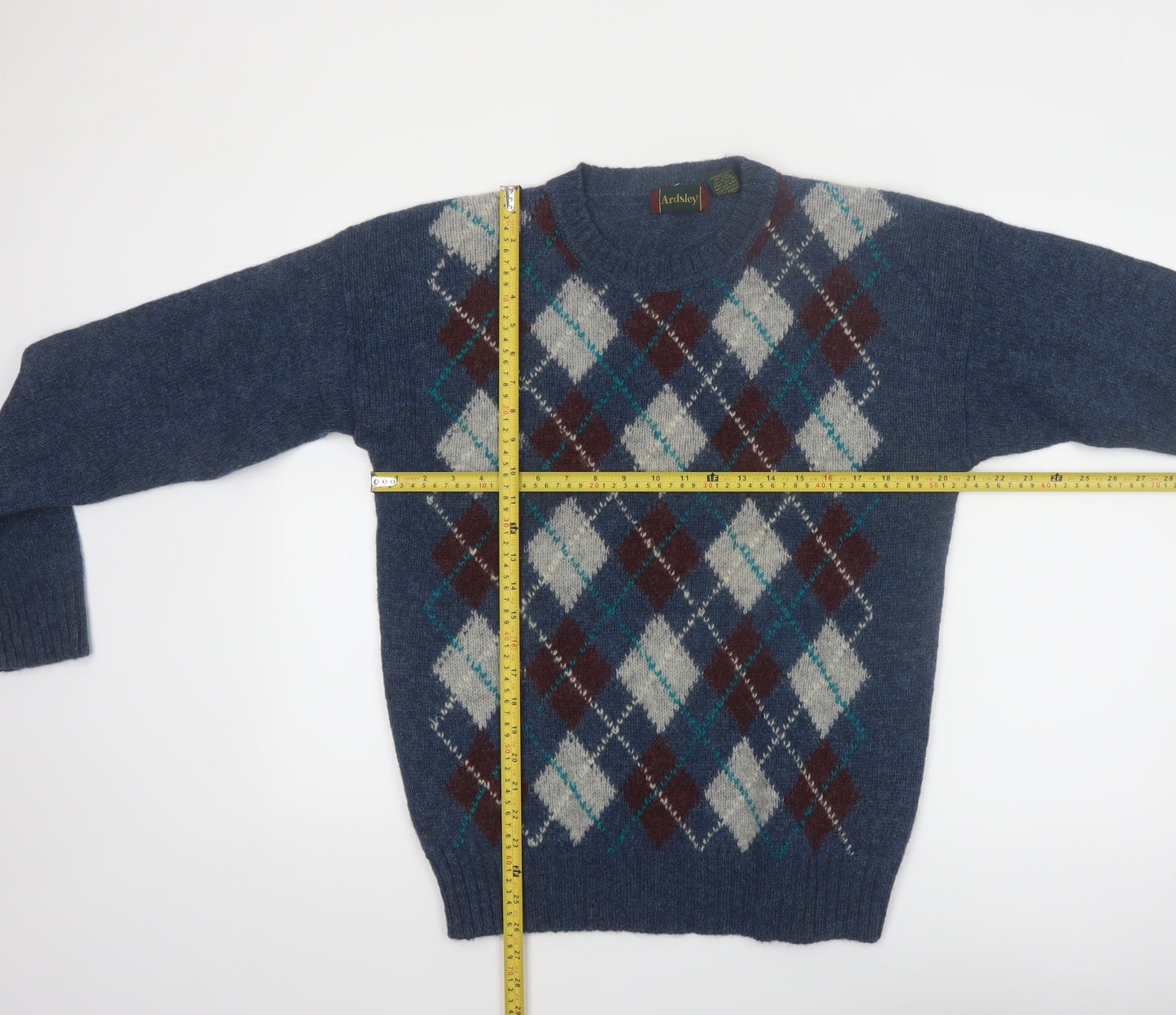 Ardsley Men's Blue Argyle Wool Pullover Jumper M Vintage Knit