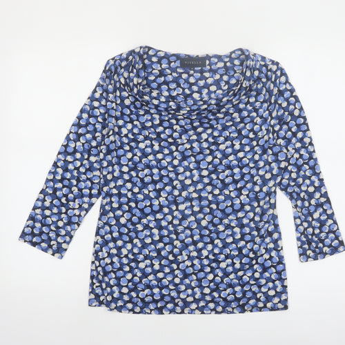 Viyella Women’s Blue Floral Cowl Neck Tunic Top M 3/4 Sleeve