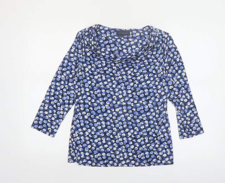Viyella Women’s Blue Floral Cowl Neck Tunic Top M 3/4 Sleeve