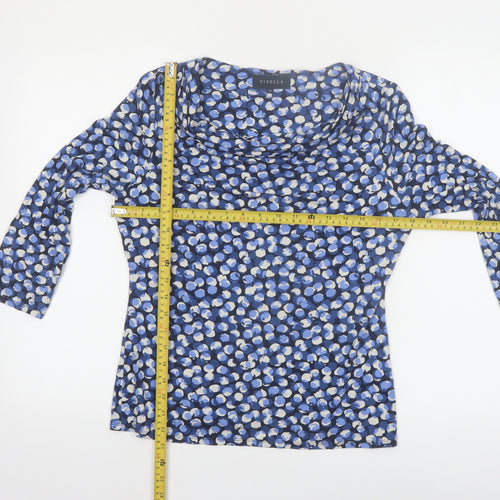 Viyella Women’s Blue Floral Cowl Neck Tunic Top M 3/4 Sleeve