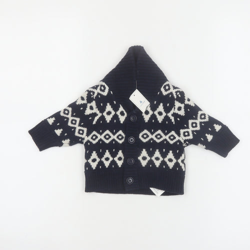 babyGap Unisex Black Geometric Knit Hooded Cardigan 0-3 Months