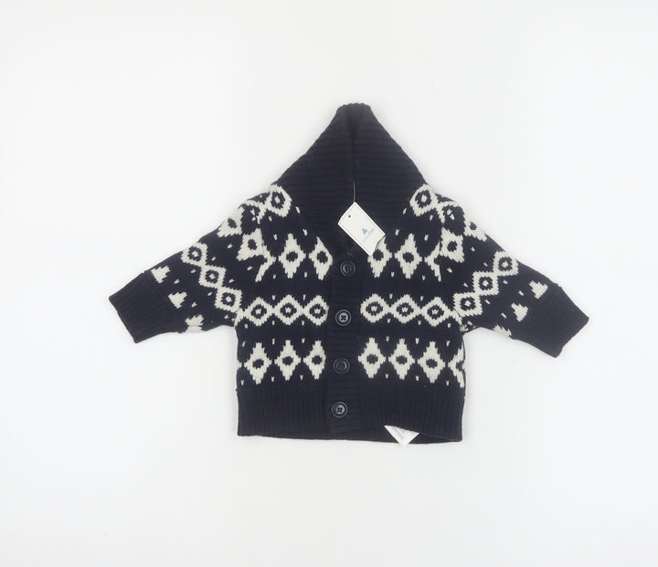 babyGap Unisex Black Geometric Knit Hooded Cardigan 0-3 Months