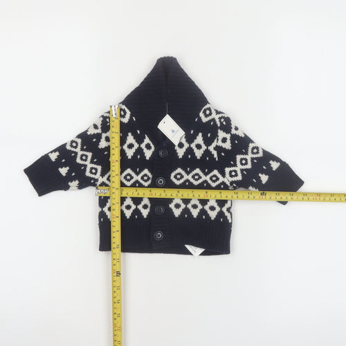 babyGap Unisex Black Geometric Knit Hooded Cardigan 0-3 Months