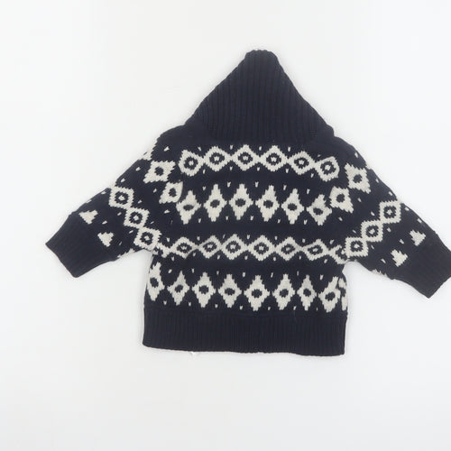 babyGap Unisex Black Geometric Knit Hooded Cardigan 0-3 Months