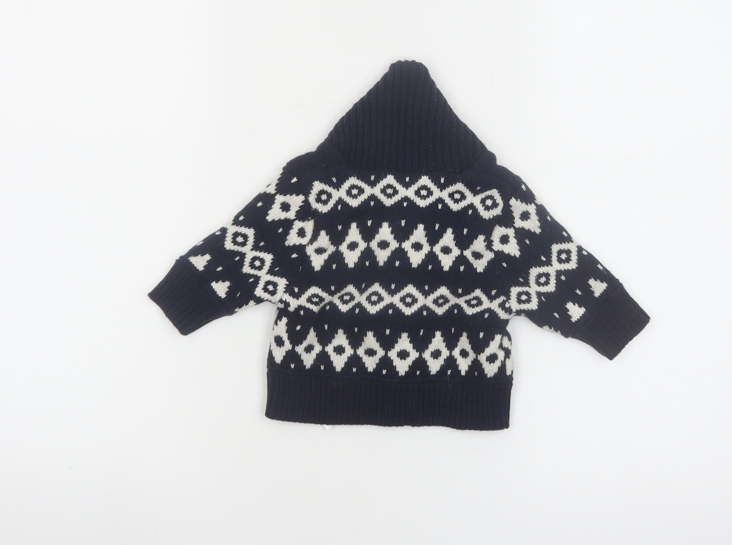babyGap Unisex Black Geometric Knit Hooded Cardigan 0-3 Months