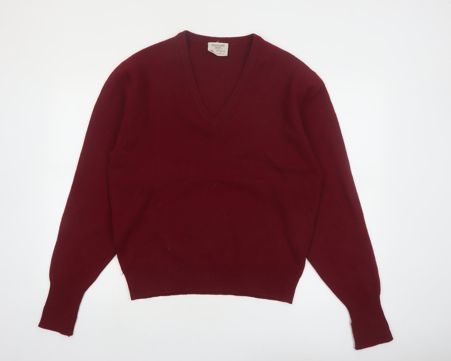 Woodward Shop Men's Red Wool V-Neck Pullover Jumper Size L