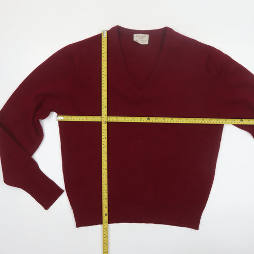 Woodward Shop Men's Red Wool V-Neck Pullover Jumper Size L