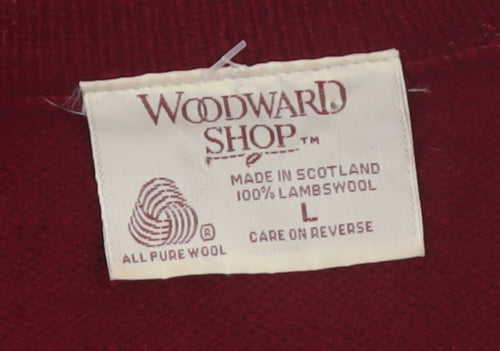 Woodward Shop Men's Red Wool V-Neck Pullover Jumper Size L