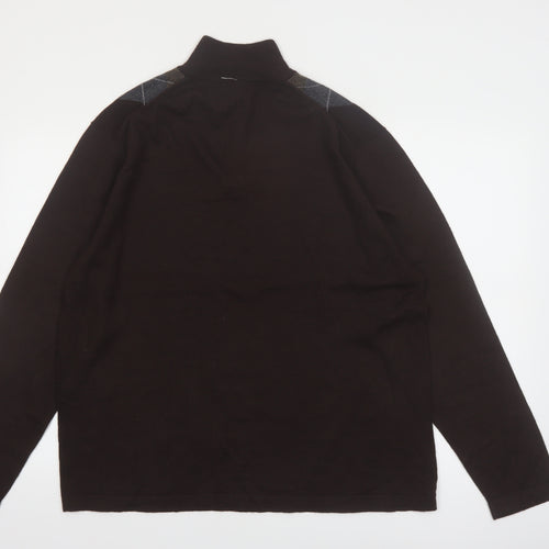 Alfani Men’s Brown Argyle 1/4 Zip High Neck Wool Jumper L