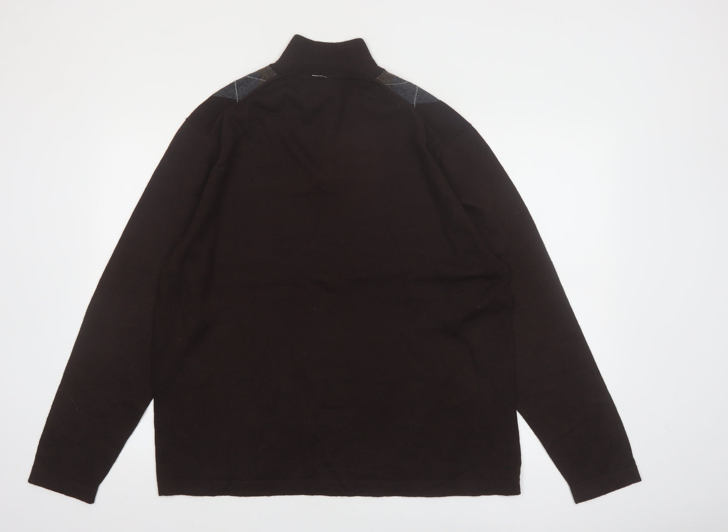 Alfani Men’s Brown Argyle 1/4 Zip High Neck Wool Jumper L