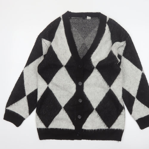 H&M Divided Women's Black & Grey Argyle Knit Cardigan Size 8