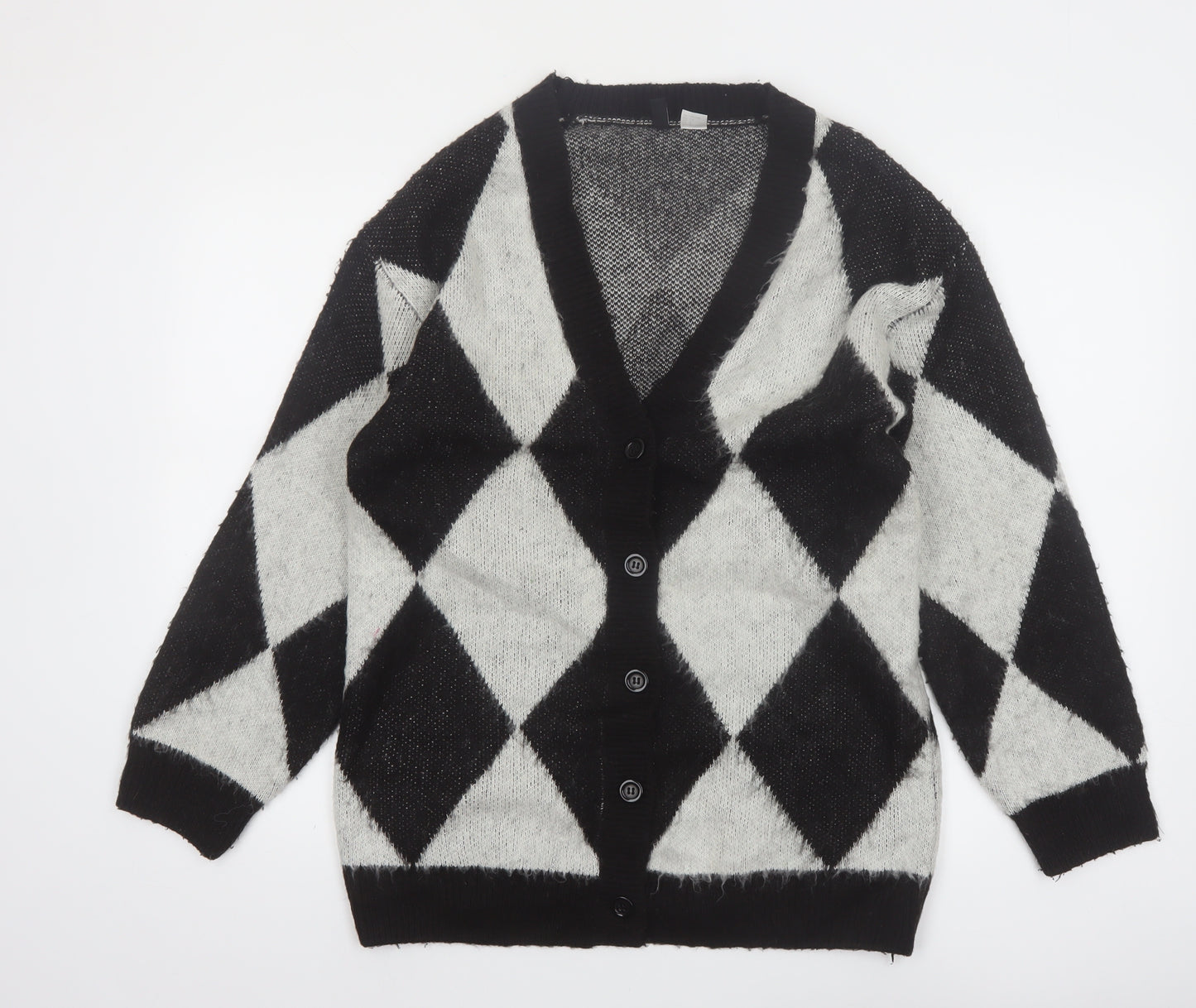 H&M Divided Women's Black & Grey Argyle Knit Cardigan Size 8