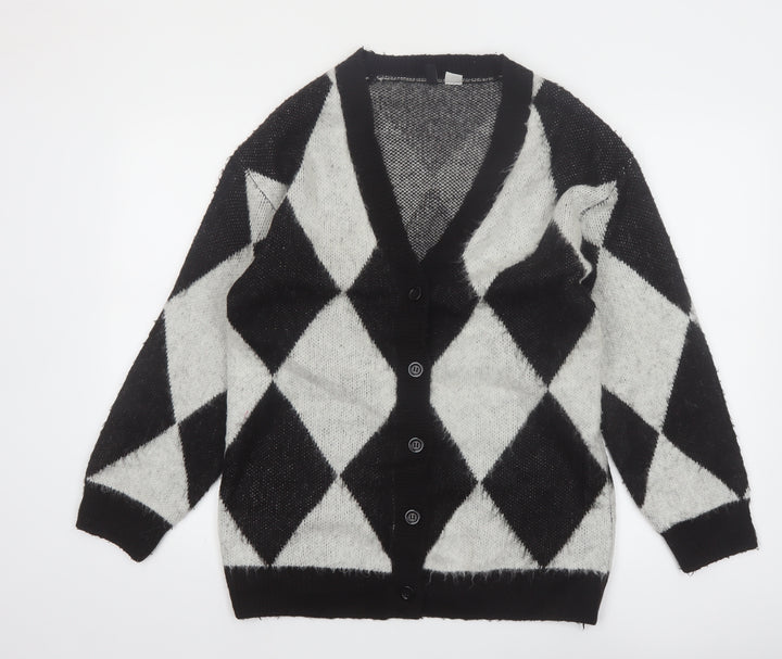 H&M Divided Women's Black & Grey Argyle Knit Cardigan Size 8