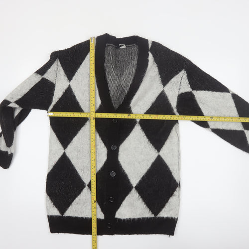 H&M Divided Women's Black & Grey Argyle Knit Cardigan Size 8