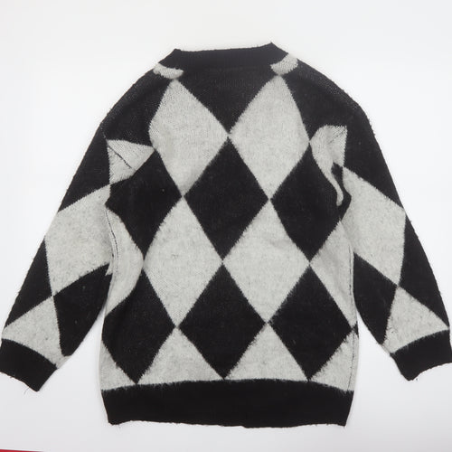 H&M Divided Women's Black & Grey Argyle Knit Cardigan Size 8