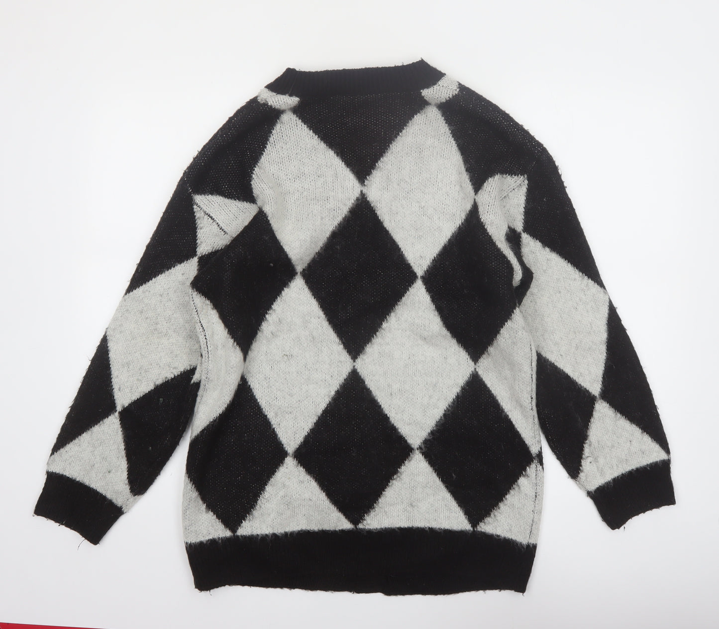 H&M Divided Women's Black & Grey Argyle Knit Cardigan Size 8