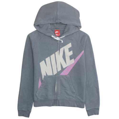 Nike Women’s Blue Full Zip Hoodie Medium Cotton Blend Graphic Print